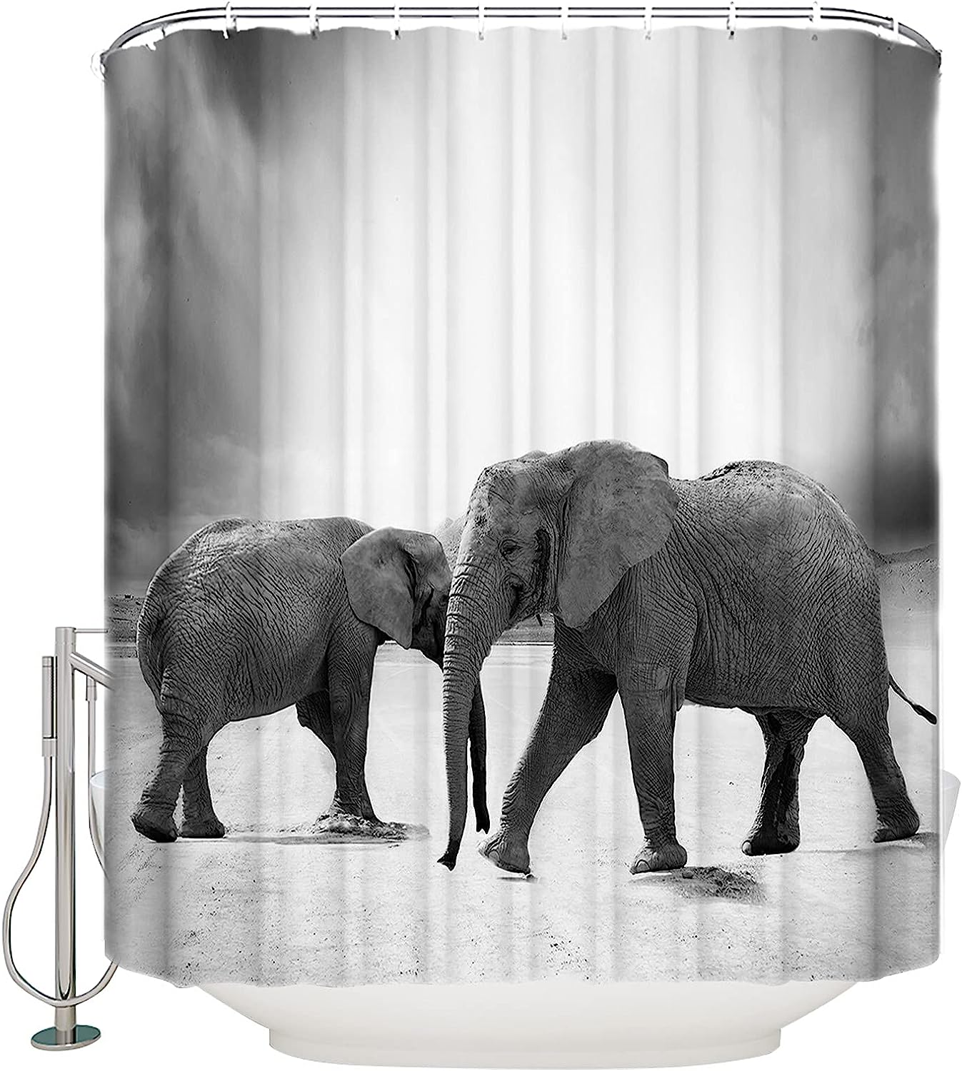 Wild Animal Elephant Gray Decorative Shower Curtain for a Minimalistic Bathroom