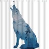 Wild Animal Howling Wolves with Night Moon Flying Birds Tree Waterproof Fabric Shower Curtain