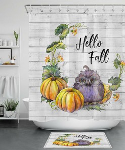 Wild Animal Owl Vine Leaf Pumpkin Shower Curtain - A Perfect Addition To Your Fall Bathroom Decor