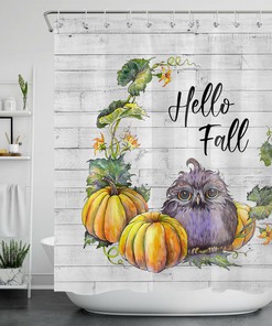 Wild Animal Owl Vine Leaf Pumpkin Shower Curtain - A Perfect Addition To Your Fall Bathroom Decor