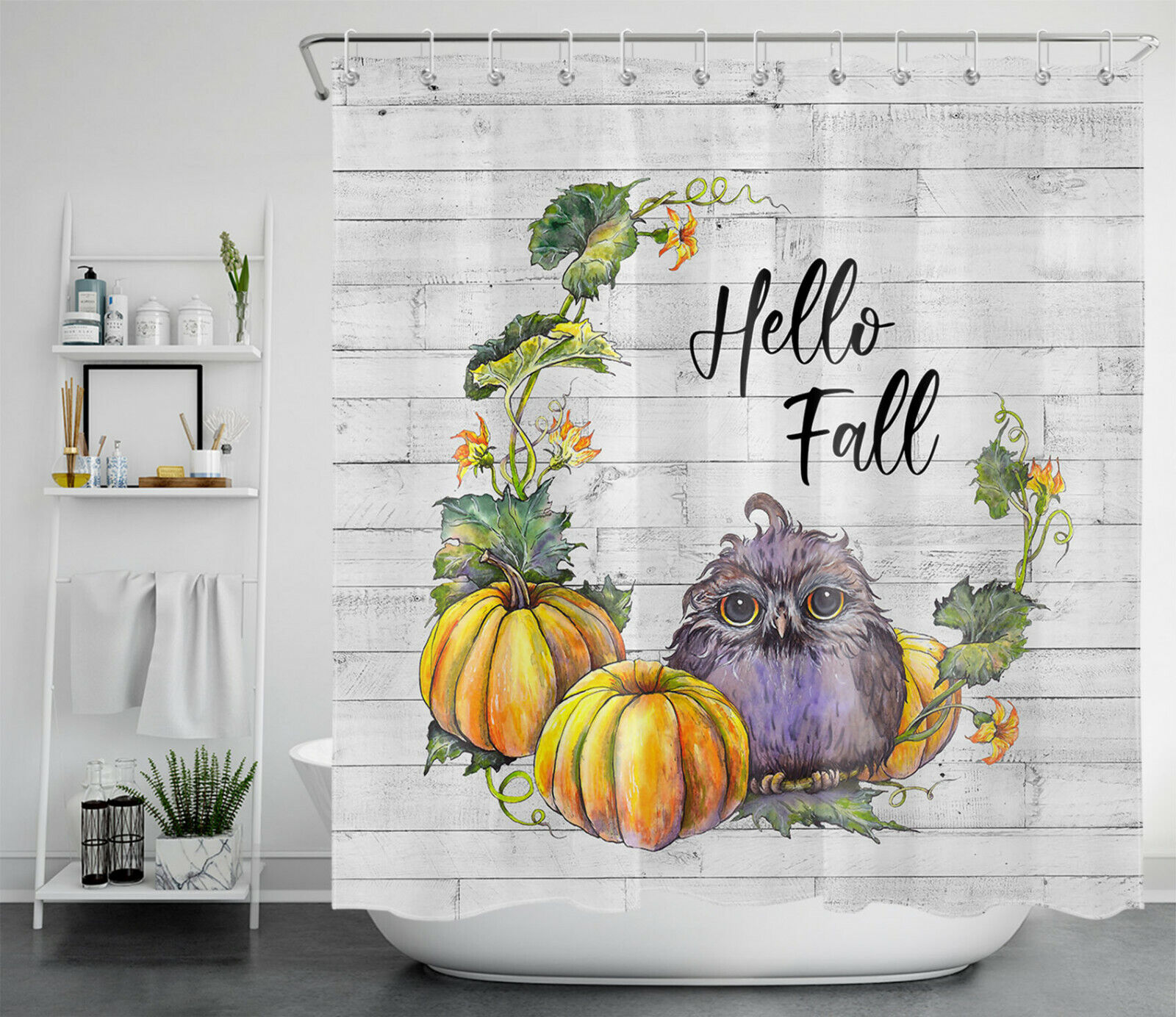 Wild Animal Owl Vine Leaf Pumpkin Shower Curtain - A Perfect Addition To Your Fall Bathroom Decor