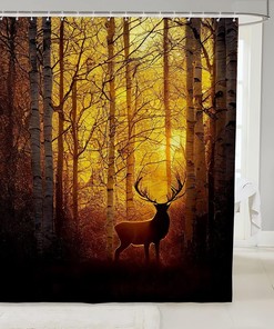 Wild Animal Printing Shower Curtain with Hunting Theme for Kids Boys Teens Room Decor