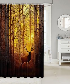 Wild Animal Printing Shower Curtain with Hunting Theme for Kids Boys Teens Room Decor