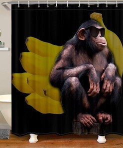 Wild Animal Sunglasses Shower Curtain With Orangutan And Gorilla Design.