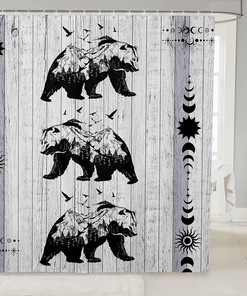 Wild Animal Theme Bear Shower Curtain for Nature Themed Bathroom Decor