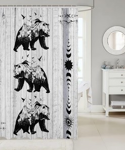 Wild Animal Theme Bear Shower Curtain for Nature Themed Bathroom Decor