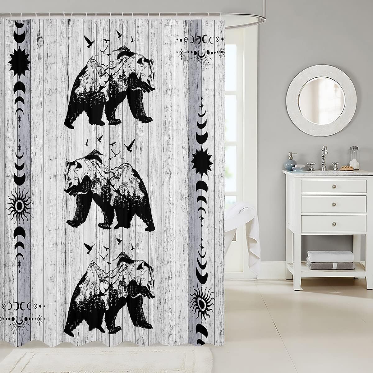 Wild Animal Theme Bear Shower Curtain for Nature Themed Bathroom Decor