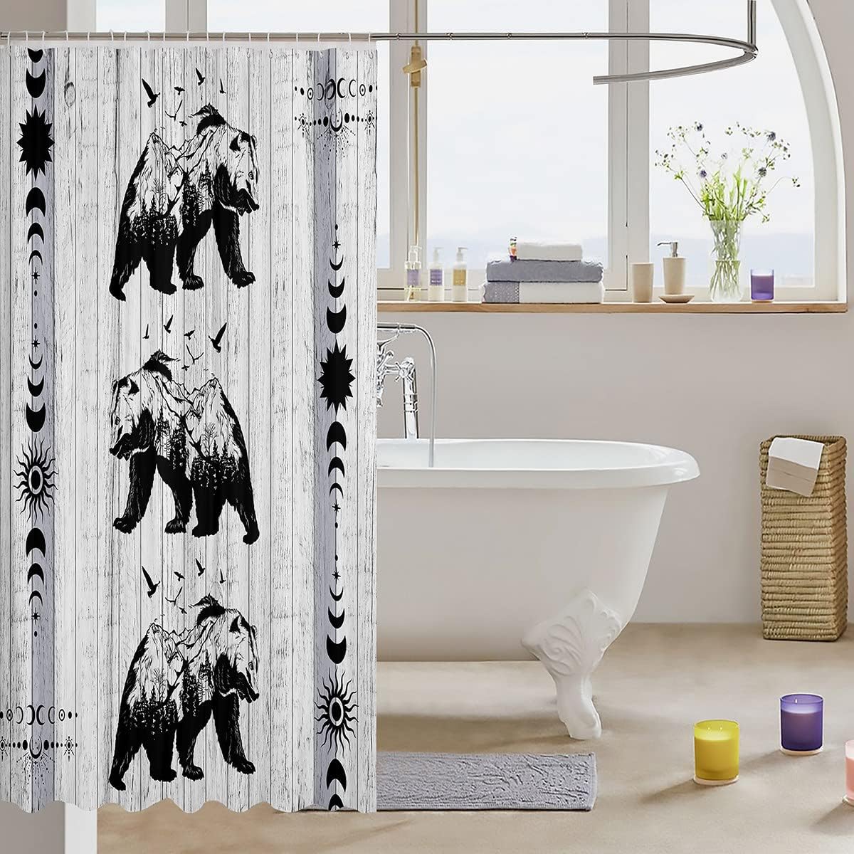 Wild Animal Theme Bear Shower Curtain for Nature Themed Bathroom Decor