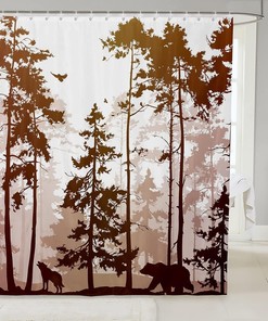 Wild Animal Themed Castle Fairy Bear And Wolf Print Shower Curtain With Silhouette Design