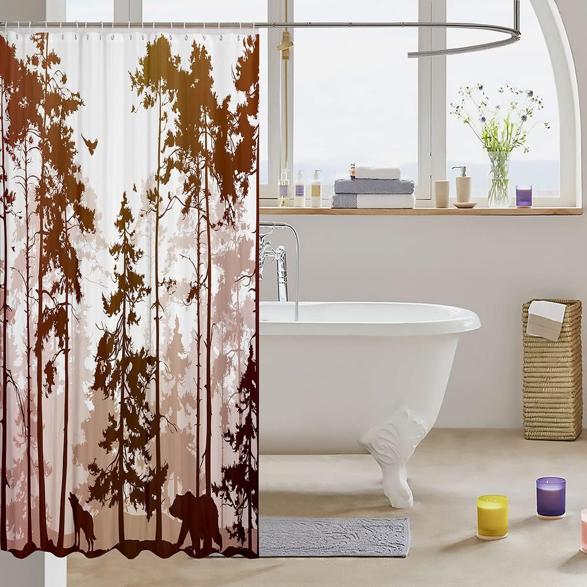 Wild Animal Themed Castle Fairy Bear And Wolf Print Shower Curtain With Silhouette Design - Image 3