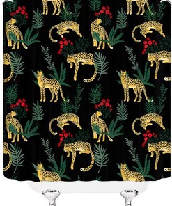 Wild Animal Tropical Jungle Shower Curtain, Nature Bathroom Decor