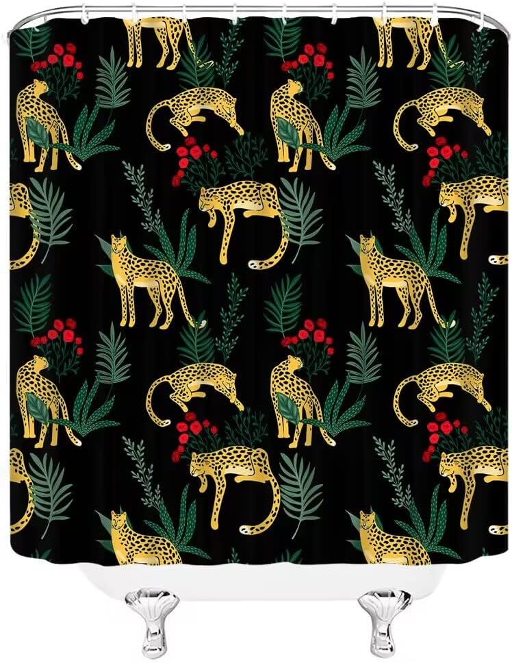 Wild Animal Tropical Jungle Shower Curtain, Nature Bathroom Decor