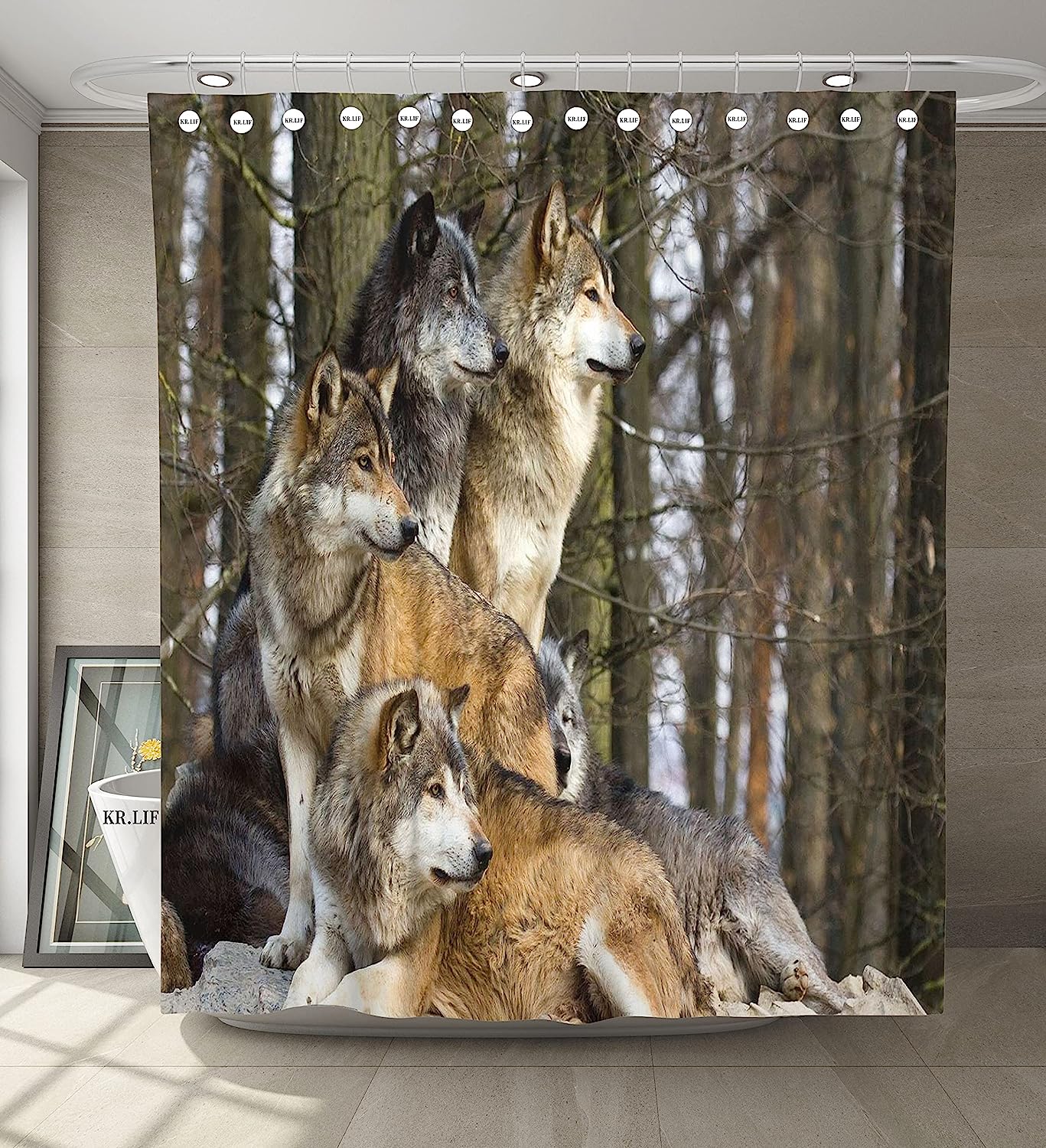 Wild Animal Wolf Shower Curtain KRLIF Bathroom Decor Waterproof Fabric Bath Curtains