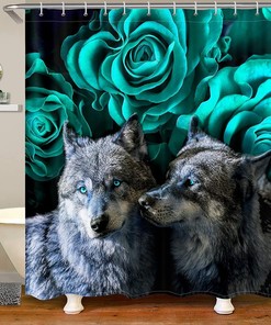 Wild Animal Wolf With Roses Shower Curtain For Women Bathroom Decor