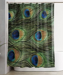 Wild Animals Abstract Art Shower Curtain, Green Peacock Feather Bathroom Decor, Bekyonee