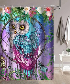 Wild Animals Floral Owl Shower Curtain - Nature-Inspired Bathroom Decor