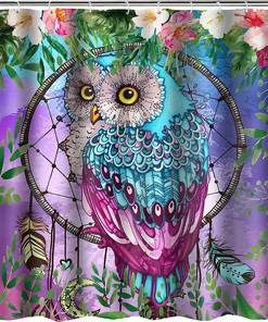 Wild Animals Floral Owl Shower Curtain - Nature-Inspired Bathroom Decor