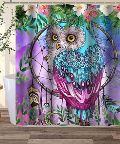 Wild Animals Floral Owl Shower Curtain - Nature-Inspired Bathroom Decor