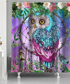 Wild Animals Floral Owl Shower Curtain - Nature-Inspired Bathroom Decor