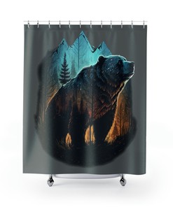 Wild Bear Drawing Nature Print Shower Curtain