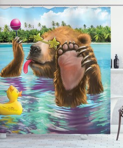 Wild Bear In The Sea Print Animal Shower Curtain For Bathroom Decor