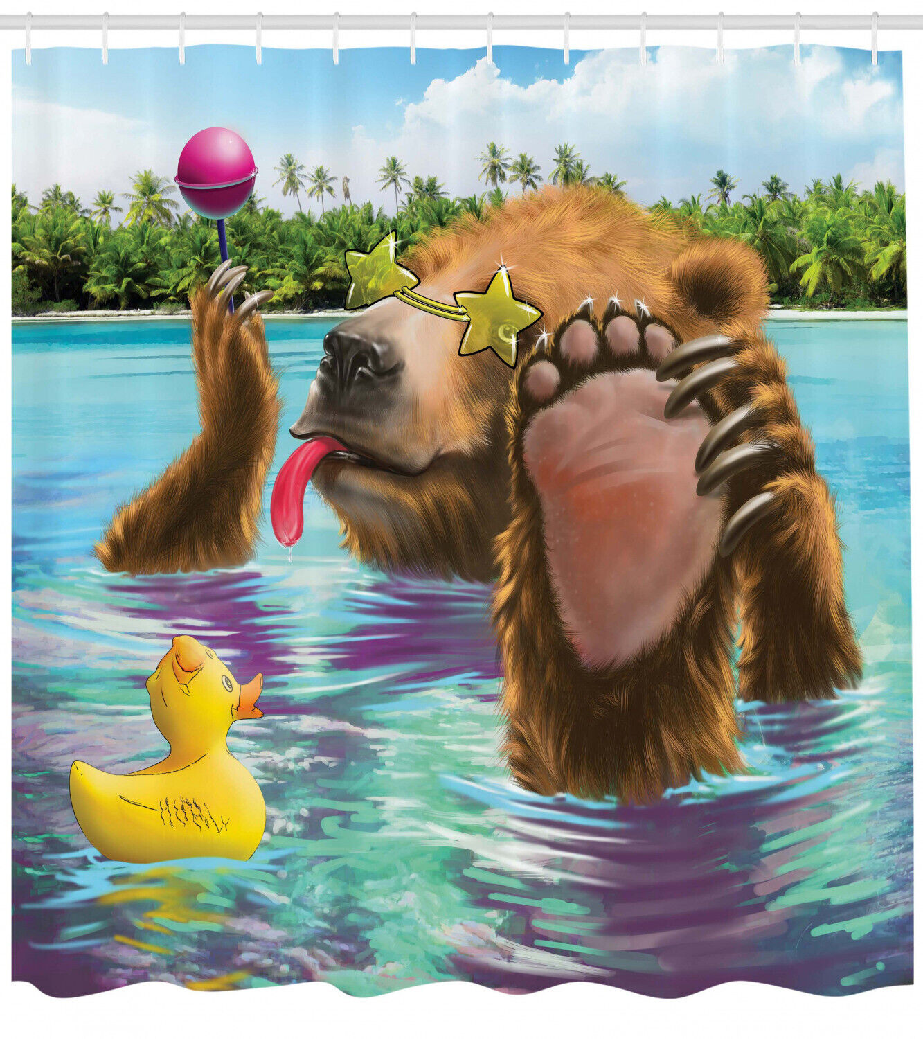 Wild Bear In The Sea Print Animal Shower Curtain For Bathroom Decor - Image 2