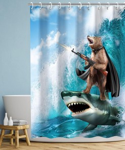 Wild Bear Shower Curtain Set, Funny Bathroom Decor for Animal Lovers 