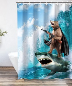 Wild Bear Shower Curtain Set, Funny Bathroom Decor for Animal Lovers