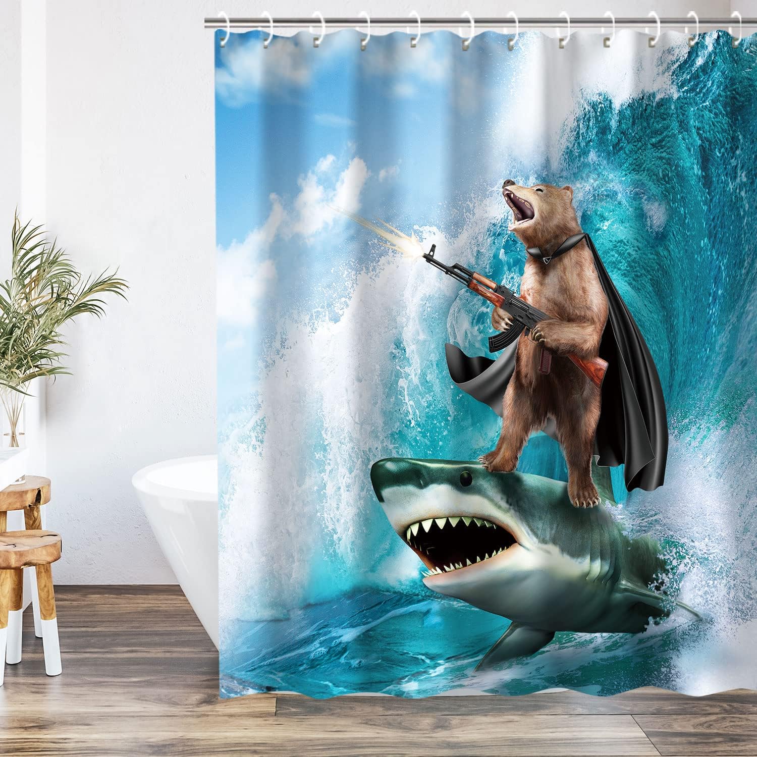 Wild Bear Shower Curtain Set, Funny Bathroom Decor for Animal Lovers