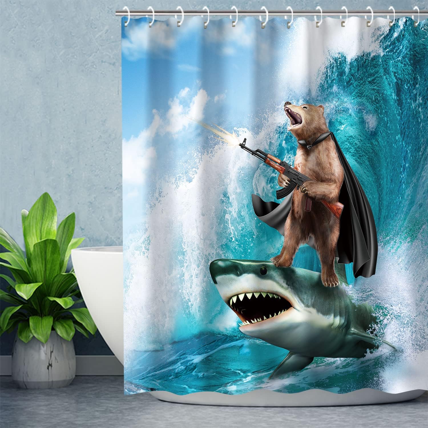 Wild Bear Shower Curtain Set, Funny Bathroom Decor for Animal Lovers