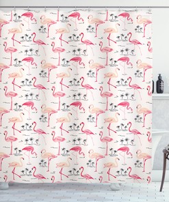 Wild Bird Love Vintage Print Flamingo Shower Curtain For Nature Bathroom Decor