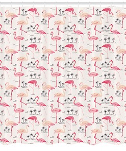 Wild Bird Love Vintage Print Flamingo Shower Curtain For Nature Bathroom Decor