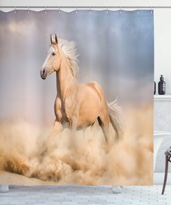Wild Blonde Male Hair Palomino Horse Shower Curtain In Desert Sand, Cloth Fabric Bathroom Decor By Ambesonne