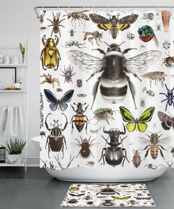 Wild Butterfly Watercolor Insect Shower Curtain for Bathroom Decor 