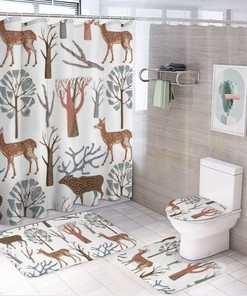 Wild Deers Forest Shower Curtain, Waterproof Bathroom Decor by Vantaso