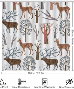 Wild Deers Forest Shower Curtain, Waterproof Bathroom Decor by Vantaso