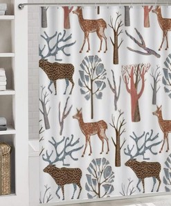 Wild Deers Forest Shower Curtain, Waterproof Bathroom Decor by Vantaso
