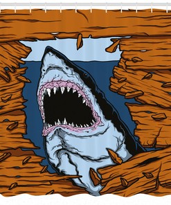 Wild Fish Wooden Plank Print Shower Curtain for Your Bathroom