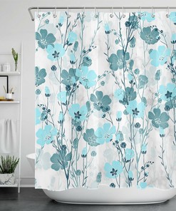 Wild Flower Natural Botanical Teal Floral Shower Curtain