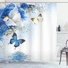 Wild Flowers With Monarch Butterflies Lily Spa Shower Curtain, Art Printed Drawing Theme Cloth Fabric Bathroom Decors