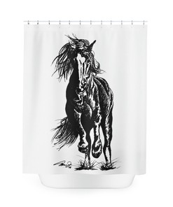 Wild Horse Riding Original Western Cowboy Cowgirl Artwork Shower Curtain for a Western Theme Bathroom