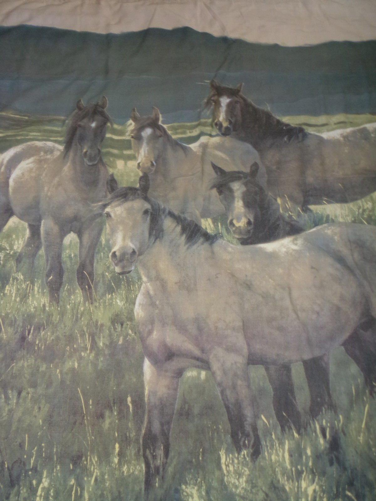 Wild Horse Shower Curtain, Green Grasslands And Mountain View Bathroom Decor