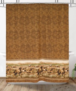 Wild Horses Shower Curtain, Brown Themed Bathroom Decor with Beautiful Animal Print