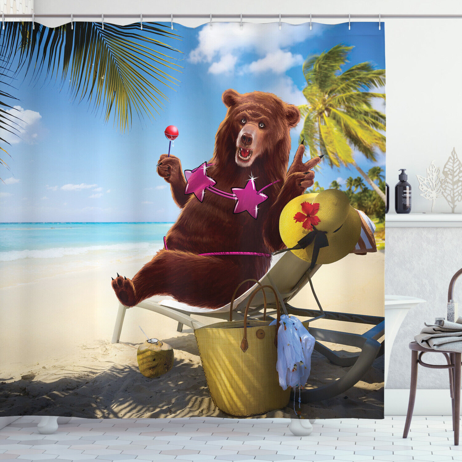 Wild Hot Beach Sexy Bear Print Animal Shower Curtain For Bathroom Decor