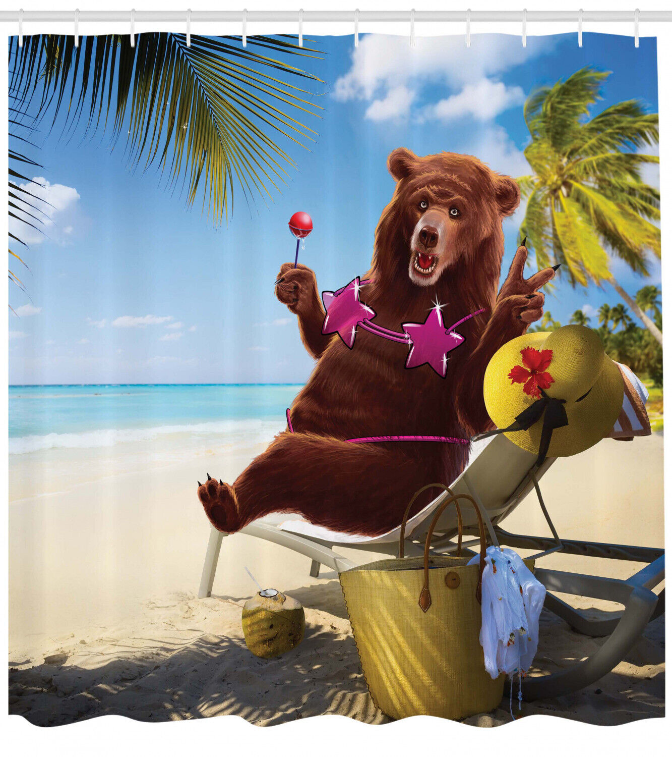 Wild Hot Beach Sexy Bear Print Animal Shower Curtain For Bathroom Decor - Image 2