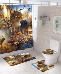 Wild Jungle Animals Shower Curtain Set - Rustic Nature-Inspired Bathroom Decor 