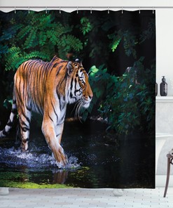 Wild Jungle Tiger Tree Print Shower Curtain for a Bold Bathroom