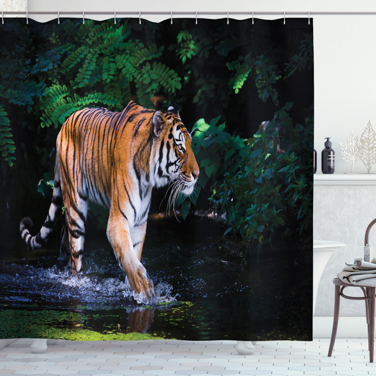 Wild Jungle Tiger Tree Print Shower Curtain for a Bold Bathroom