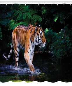 Wild Jungle Tiger Tree Print Shower Curtain for a Bold Bathroom