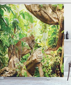 Wild Leopard And Tropical Leaf Printed Shower Curtain: Unique Bath Accessory For Fans Of Wildlife